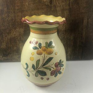 Vintage Blue Green Yellow Dipinto a Mano Vase Ruffled Scalloped